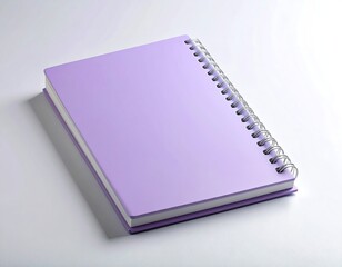 Pastel purple notebook mockup with silver spiral binding, perfect for notebook design, branding, and stationery product showcase.