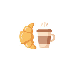 Flat Illustration Fresh Baked Croissant and Steaming Coffee Cup Morning Breakfast