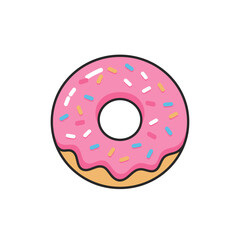 Cute Flat Style Donut with Pink Icing and Sprinkles Illustration