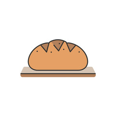 Simple Outline Loaf of Bread on Wooden Board Illustration Graphic