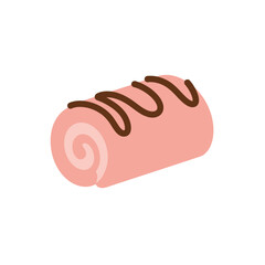 Simple Flat Isometric Cake Roll with Chocolate Cream Decoration Illustration