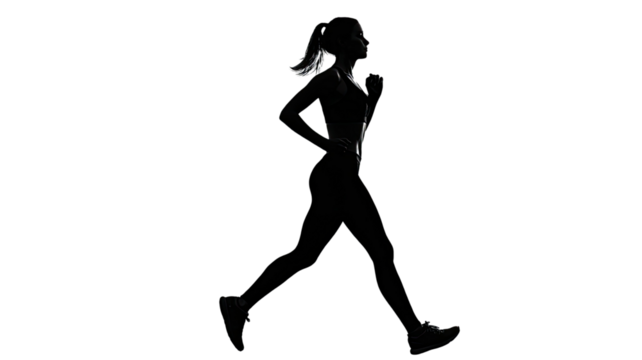 Silhouette of woman running jogging fitness activity athletic female exercising outdoor sport training figure isolated on white background