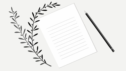Naklejka premium Blank Lined Paper with Floral Wreath and Pencil.