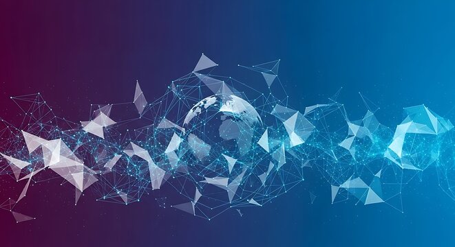 Global Digital Network Plexus with Earth Sphere on Gradient Background: Technology, Communication, and Data Connectivity Concept