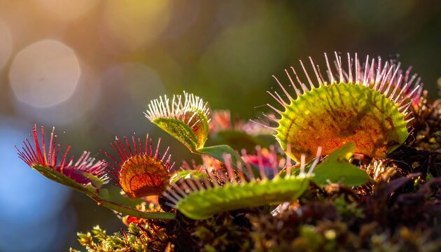 Vivid Venus flytrap leaves in sunlight