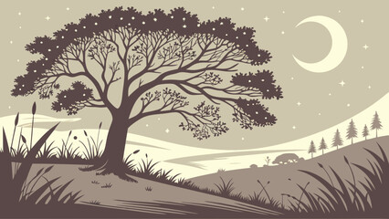 Obraz premium Nighttime Landscape with Majestic Tree.