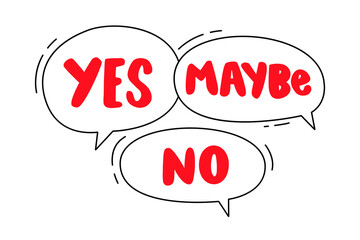 Yes No Maybe Three Speech Bubbles Showcasing Decisions Opinions and Dialogue in Bold Red Minimal Concept of Communication Choice and Expression in Clean Graphic Design