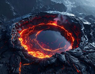 Volcanic caldera filled with molten lava