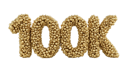 Golden balloons text 100k celebration number festive party decoration luxury event milestone success isolated on white background