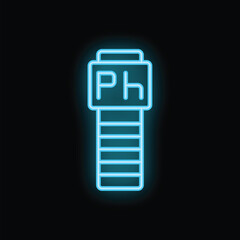 Blue glowing neon icon of electronic ph meter is showing acidity and alkalinity level