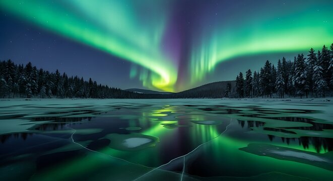 Stunning Northern Lights Display Over Frozen Lake