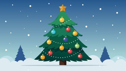 Vector art of christmas tree with colorful ornaments and a star