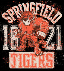 Obraz premium Distressed Retro Springfield Tigers College Mascot Graphic Typography Art Illustration red black transparent editable vector for t-shirt mug wall stickers wallpaper sticker design multipurpose high de