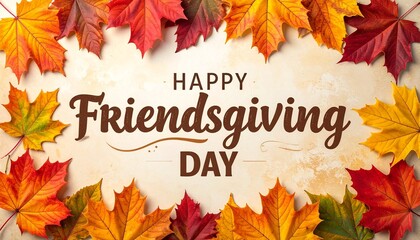 Friendsgiving Greeting with Autumn Leaves and Festive Typography