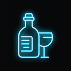 Fototapeta premium Blue neon sign depicting bottle and glass, ideal for bar or restaurant promotion