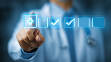 Male doctor interacting with digital healthcare interface