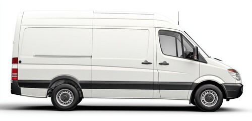 Side view of a modern white cargo van parked on a plain