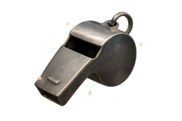 Metal referee whistle signaling starting game transparent background