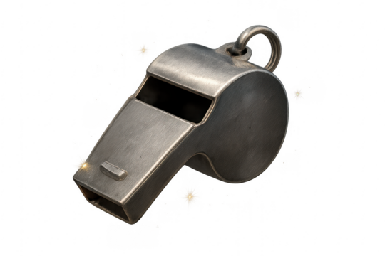 Metal referee whistle signaling starting game transparent background