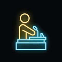 Neon sign representing a politician speaking from a tribune with a microphone, perfect for political themes
