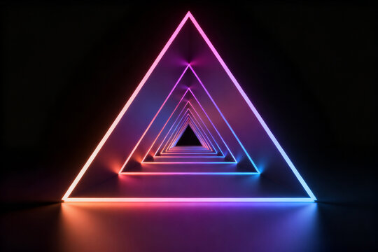 Neon glowing triangle tunnel