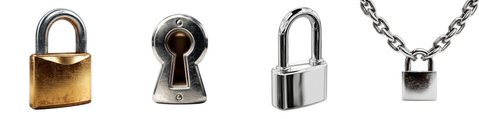 Fototapeta premium collection of various padlocks and keyhole design on transparent background