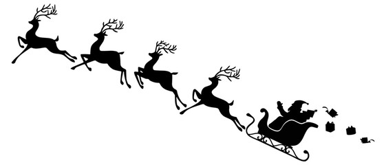Obraz premium Vector silhouette illustration of santa claus sleigh on transparent background