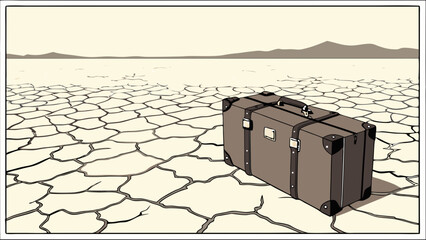 Suitcase on Cracked Earth Concept Illustration.