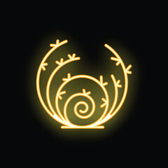 Obraz premium Golden neon sign representing a spiral shape with branches growing from the center, evoking nature and growth