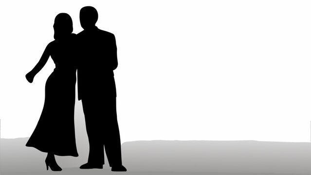Elegant silhouette of a stylish couple dressed formally for a romantic evening event celebration
