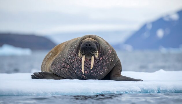 Walrus on ice floe, arctic landscape