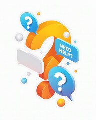 3D Stylized Chat Bubbles, Hyperrealistic Orange and Blue Question Mark Speech Bubbles, Isolated on White, Modern Digital Illustration