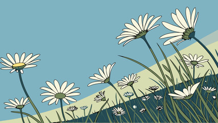 White Daisies Illustration Flower Field Graphics on a Vintage Background for Spring Designs.