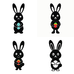 Fototapeta premium Cute Black rabbit Easter Bunnies with Eggs