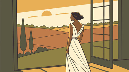 Woman in a dress admiring the landscape.