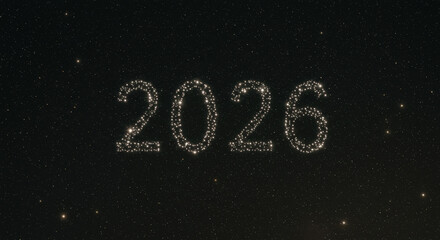 Night sky with stars forming the numbers 2026 in a cosmic display