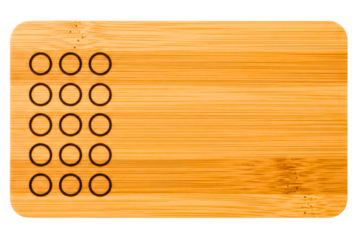 Natural bamboo cutting board with an organized grid of circles on a transparent background