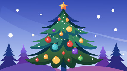 Fototapeta premium Vector art of christmas tree with colorful ornaments and a star