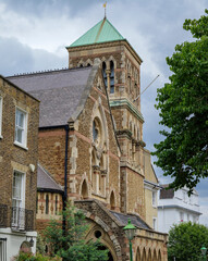 London - 06 24 2022: View of the bell tower of St. George's Church, Campden Hill