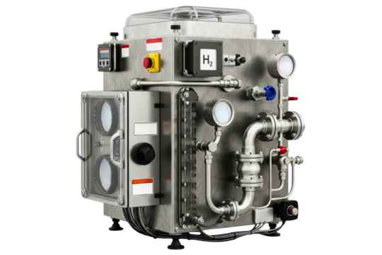 Industrial hydrogen fuel cell generator for green energy on a transparent background