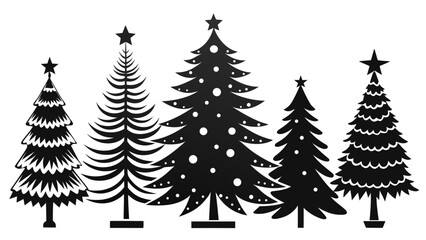 Obraz premium Vector art of collection of christmas tree silhouettes
