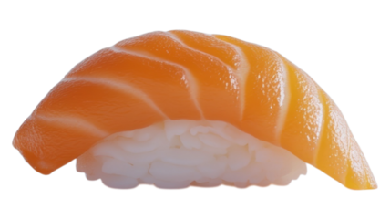 Close up of a single piece of salmon nigiri sushi food on transparent background