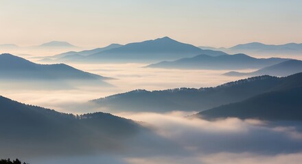 Obraz premium Mountain Range Above Clouds Majestic Landscape Scenery