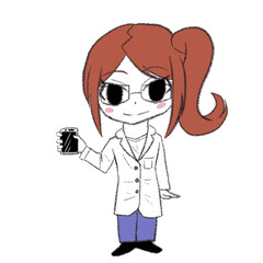 白衣を着た女の子が右手にスマートフォンを持っている