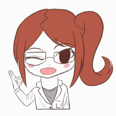 白衣を着た女の子がOKサインを出す