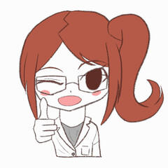 白衣を着た女の子が親指を立てている