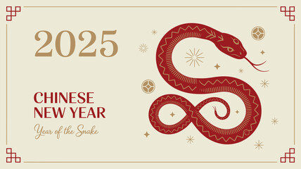 Chinese New Year 2025 Year of the Snake with Elegant Red Serpent Design