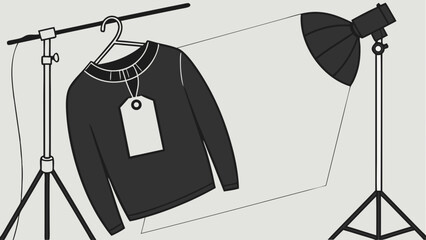 Studio Photography Setup with Clothing Item on Hanger Ready for Product Shot.