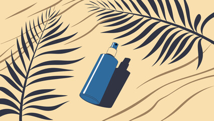 Summer Beauty Product Tropical Leaves Spray Bottle Minimalist Design Beige Background Flat Lay Cosmetic Illustration Skincare Product Sun Protection Wellness Beauty Summer Vibes Tropi.