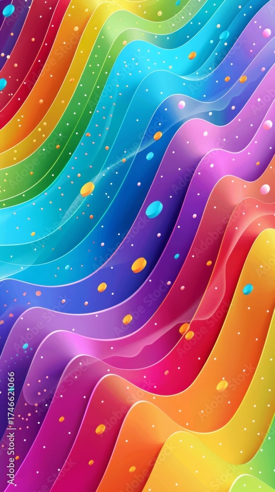 Poster a bright abstract wave of rainbow colors with sparkling bubbles and a sparkling background. ideal fo